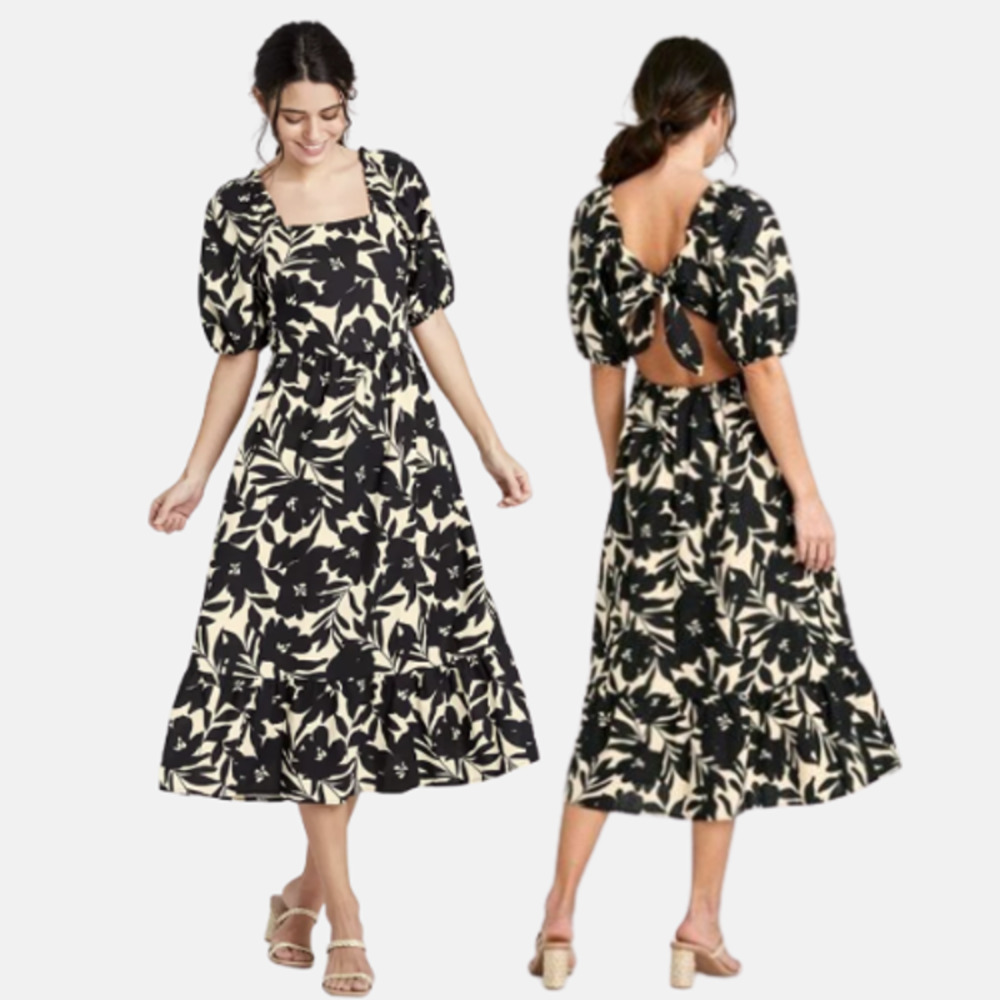 Who What Wear Floral Linen Blend Dress Women's XS